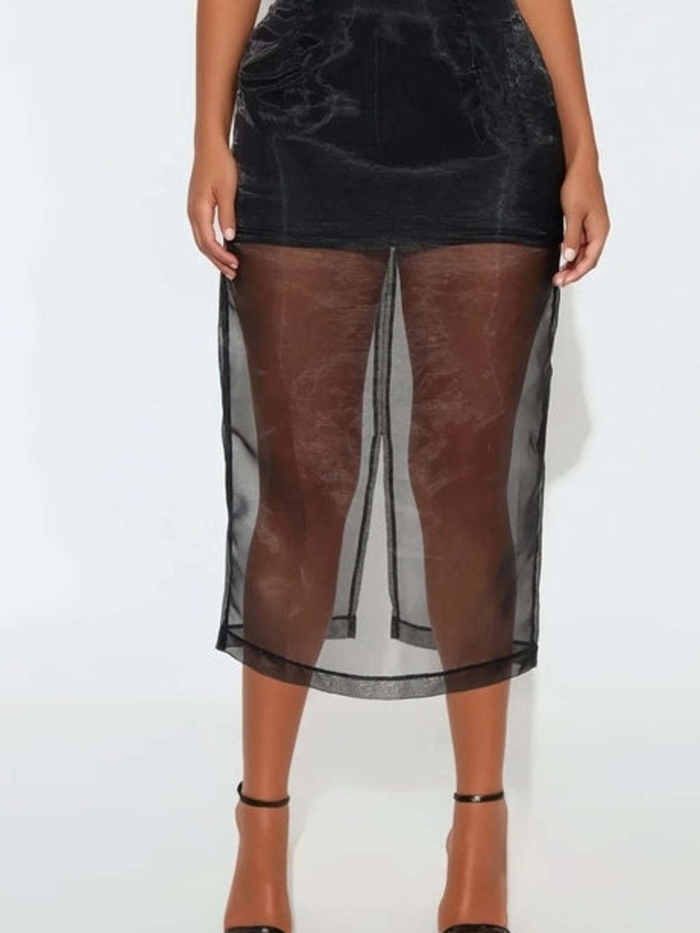 Fashion Nova Black Sheer Panel Pencil Skirt